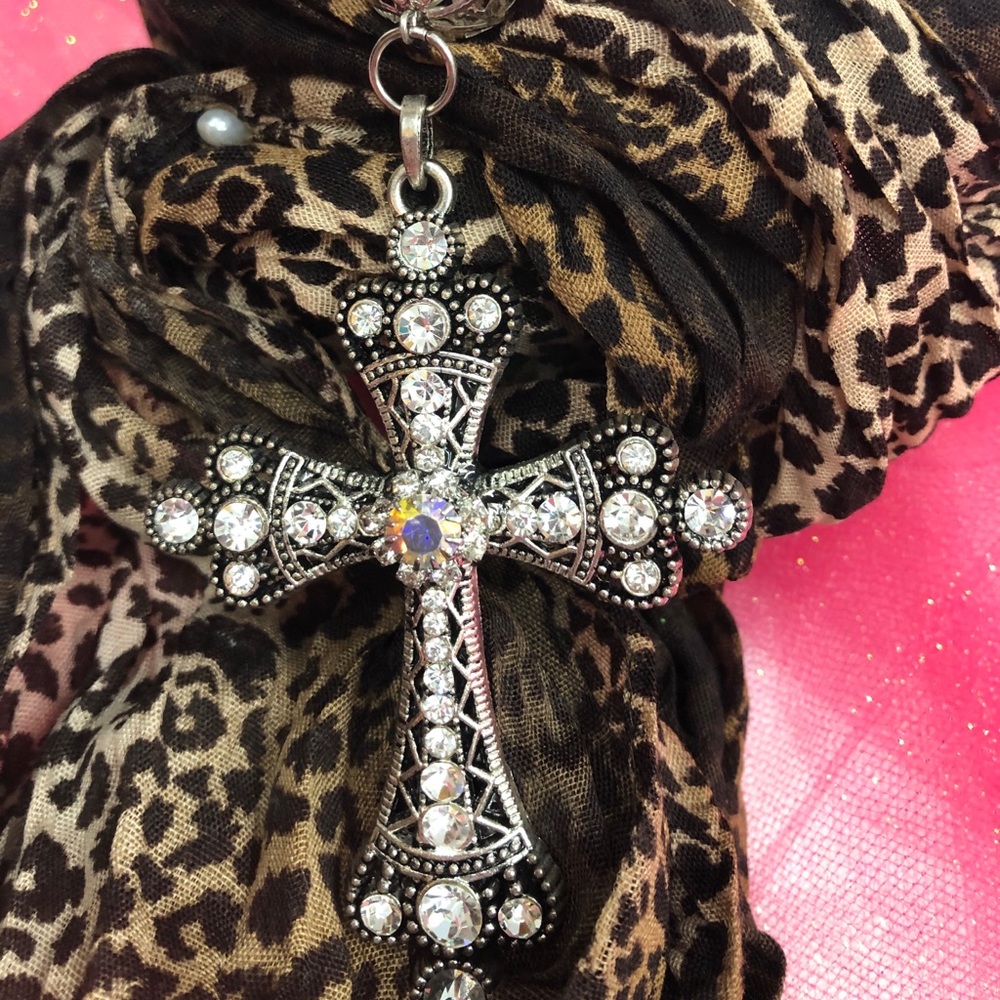 Cheetah print cross scarf